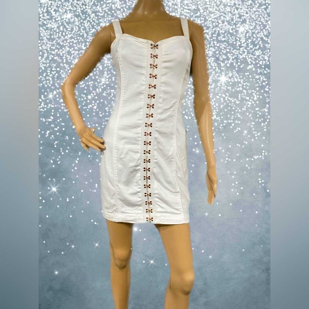 White Denim Dress Rose Gold Hook Buttons